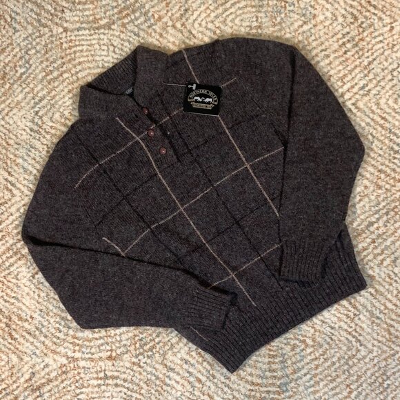 NWT Vintage Gray Argyle Wool Sweater Quarter Neck Northern Isles Womens Size M - Picture 1 of 7